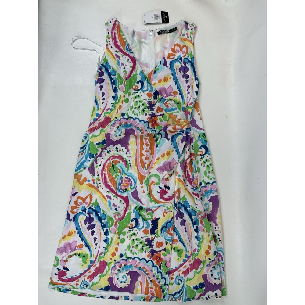 Lauren Ralph Lauren Dress Size 12 Watercolor Paisley Faux Wrap Sleeveless